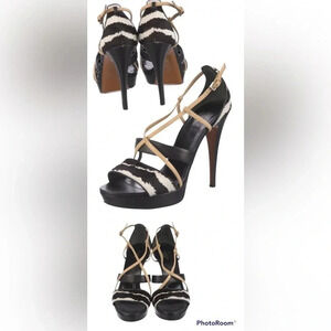 Gucci Pony hair printed stilettos  heels sandals Sz 10